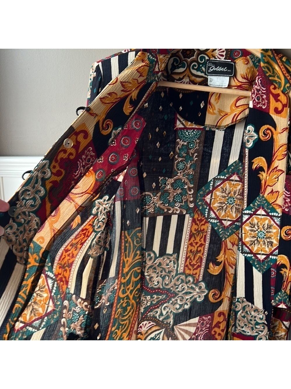 Jolibee Vintage Multicolored Creped Fabric Abstract Pattern Tunic Size 12 - Picture 13 of 14